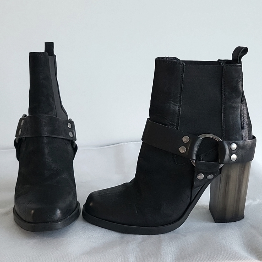 All Saints black leather ankle moto boots